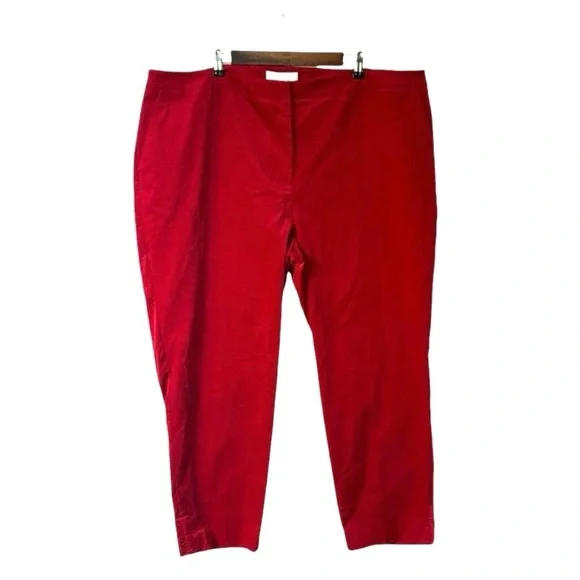 NEW Talbots RSVP Red Velvet Straight Leg Pants Ruffle Hem Holiday Plus Size 24W - Picture 2 of 6